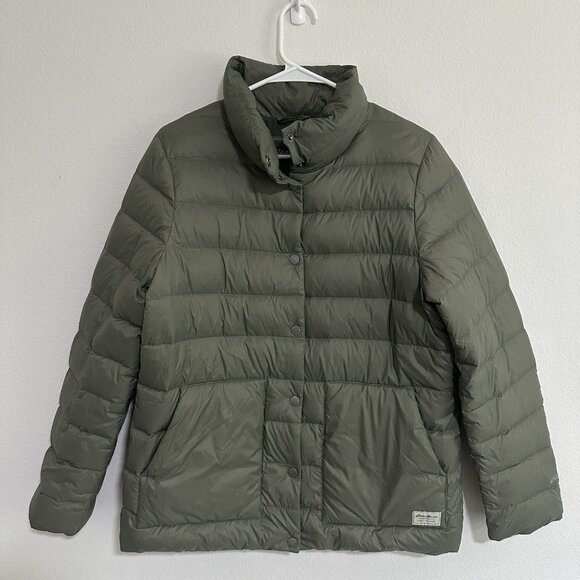 Eddie Bauer Stratustherm 75% Down Puffer Jacket Green Womens Size Medium - Picture 1 of 7